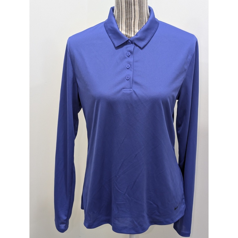Nike Golf Tour Performance Dri Fit Polo Shirt Women's Medium Blue Long Sleeve